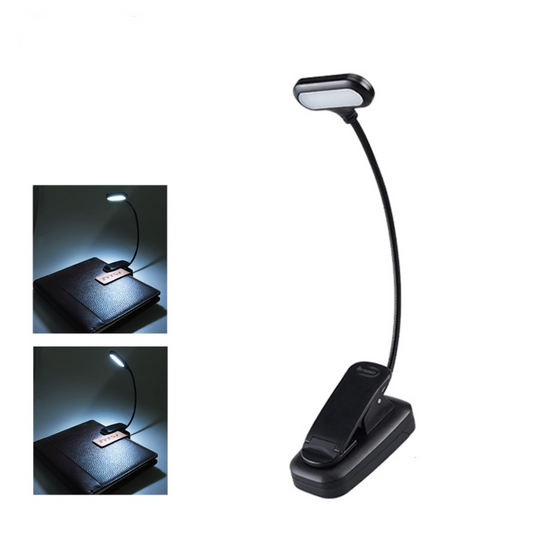 Luminária Ajustável LED com Clip, 5 LEDs, pilhas AAA, flexível, Luz para leitura noturna, Notebook, Partituras à noite.