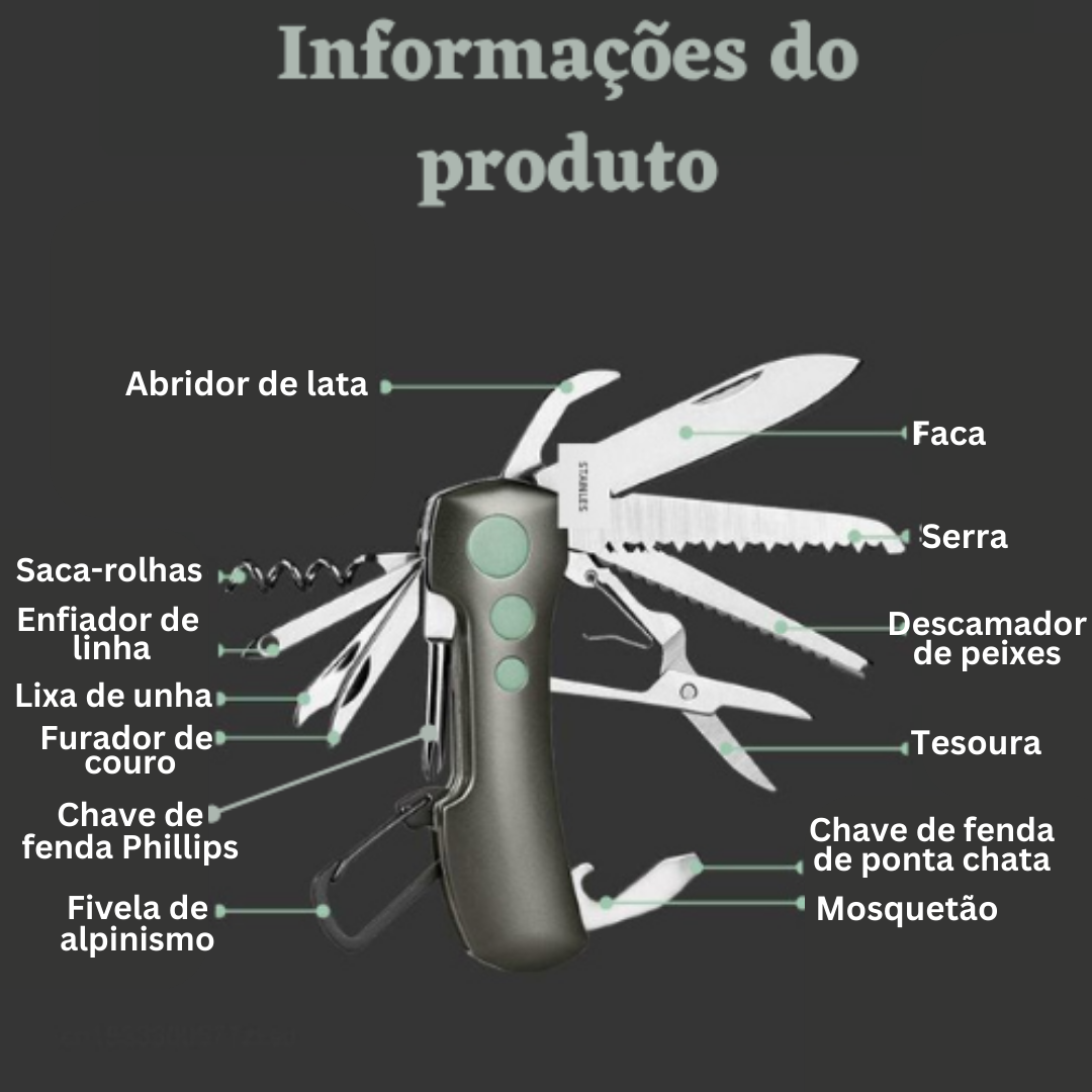 Novo Canivete multi-funcional de Camping Xiaomi GHK / Sobrevivência 15 em 1. Aço Inoxidável Faca Chaveiro Dobrável tipo suíco.