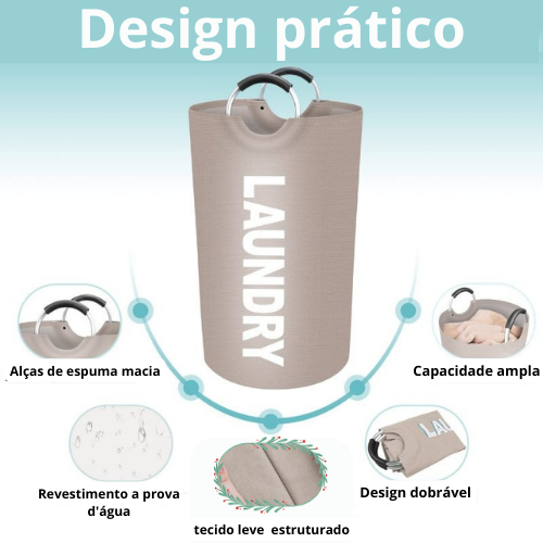 Cesto Grande Dobrável para transporte de Roupa Suja à Lavanderia com cabo de espuma e alumínio, dobrável, adequado para dormitório e casa.