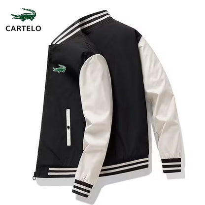 Jaqueta masculina esportiva com capuz, estilo college casual, passeio ao ar livre.