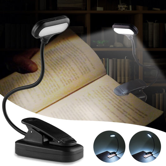 Lâmpada 5 LED flexível e ajustável para leitura de livros, partituras, luz noturna pessoal. Portátil a pilha.